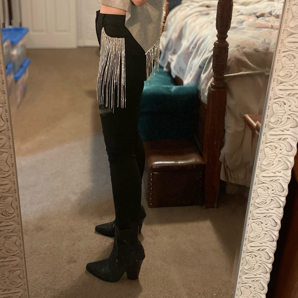 Black Rhinestone Pocket Jeans - Picture 8 of 9